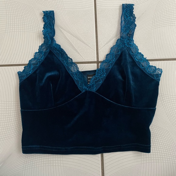Indigo Blue Cropped Tank Top “Going Out” Shirt | Size S - Picture 3 of 5